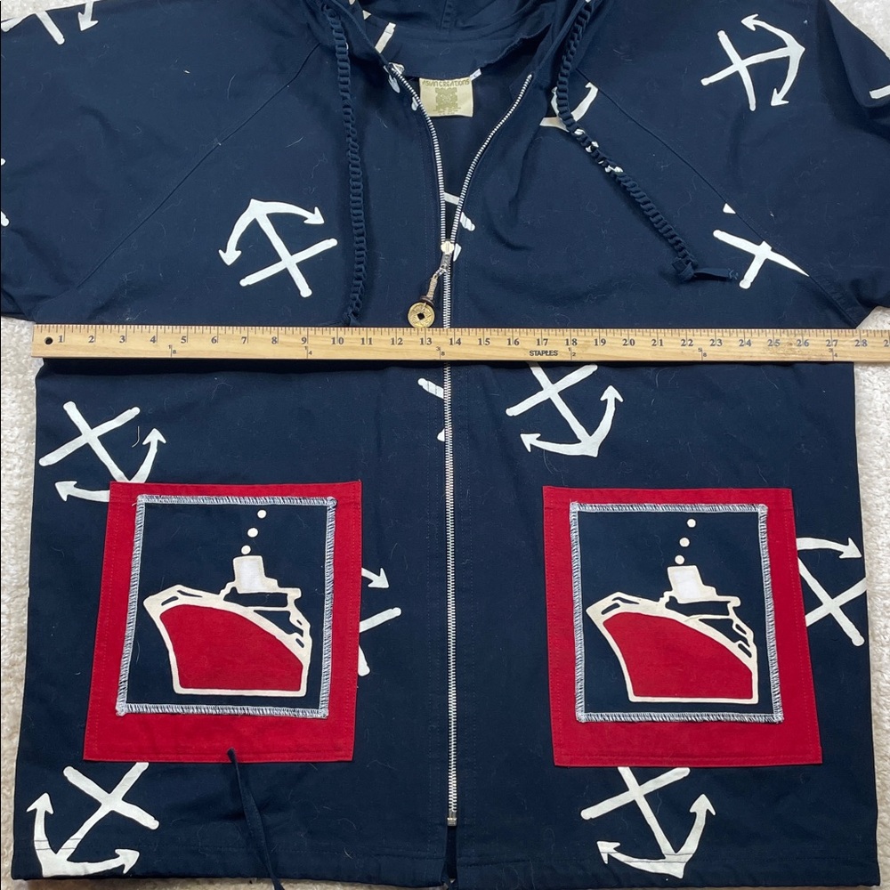 Asian Creations Nautical AnchorJacket Hooded Cotton Coat Oversized Women’s Large - Picture 6 of 7